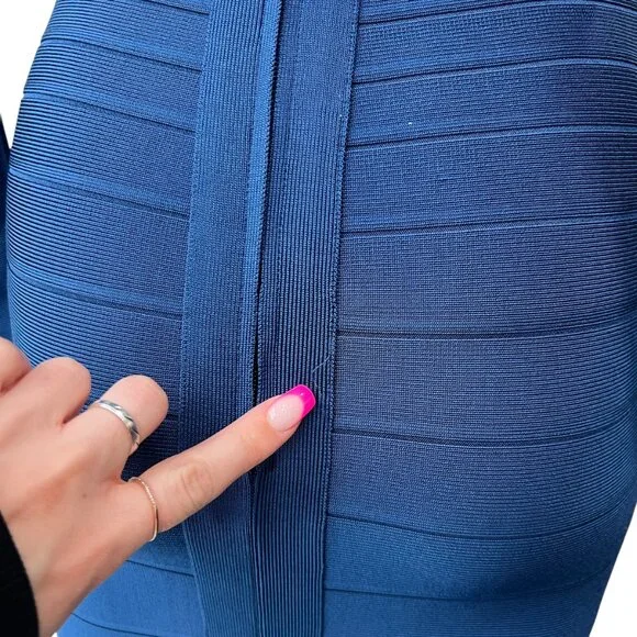 $1050 Herve Leger Max Azria Blue Bandage Candice Long Sleeve Dress size Small - Picture 6 of 10
